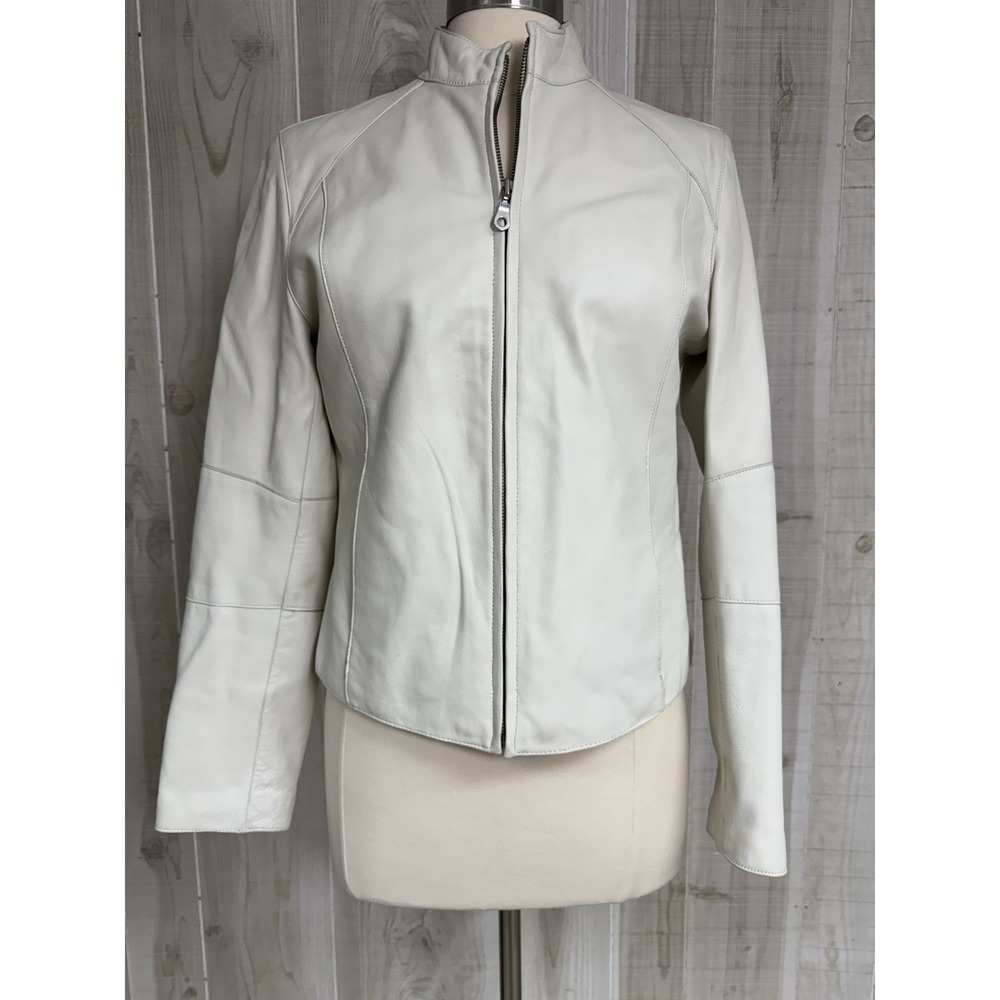 Wilson's Leather Short Jacket Women Cream/White Moto Classic Rare M - Picture 1 of 11